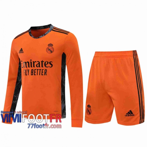 77footfr Maillots foot Real Madrid Gardiens de but Manche Longue Orange 2020 2021