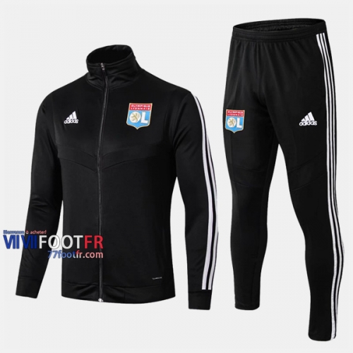 A++ Qualité: Ensemble Veste Survetement Foot Olympique Lyon (OL) Noir Coton 2019/2020 Nouveau