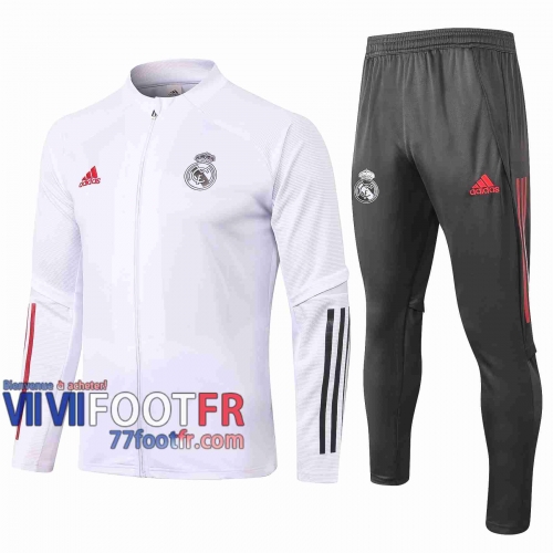 77footfr Real Madrid Survetement Foot Enfant - Veste blanc 20-21 E496