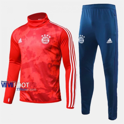 Top Qualité Ensemble Survetement Foot Bayern Munich Col Haut Rouge Slim 2019/2020 Nouveau