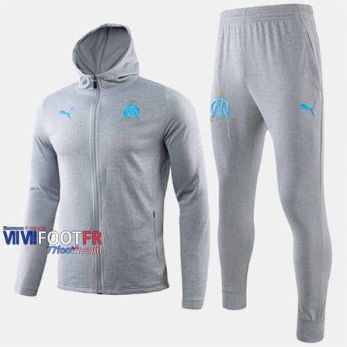 Aaa Qualité: Ensemble Veste A Capuche Survetement Foot Olympique De Marseille (OM) Gris Thailande 2019/2020 Nouveau