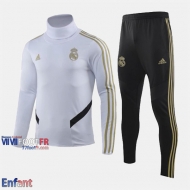 Promo: Ensemble Survetement Real Madrid Enfant Col Haut Blanc 2019/2020 Thailande