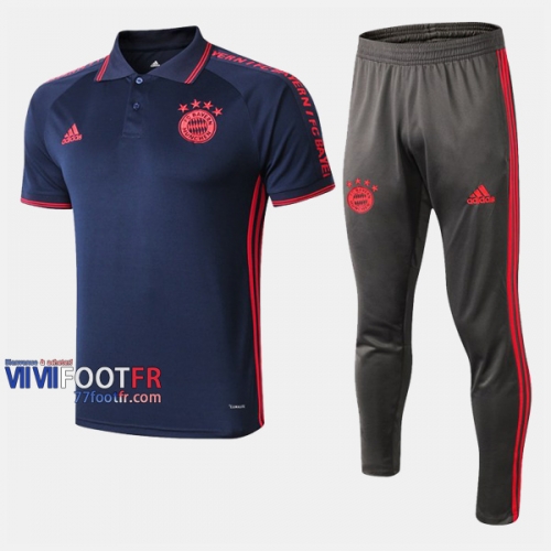 Ensemble Polo Foot Bayern Munich Costume Manche Courte Slim Bleu Fonce 2019/2020 Nouveau