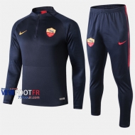 A++ Qualité Ensemble Survetement Foot AS Rome Bleu Fonce Polyester 2019/2020 Nouveau