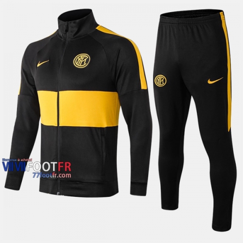 Vintage Ensemble Veste Survetement Foot Inter Milan Noir/Jaune Polyester 2019 2020 Nouveau