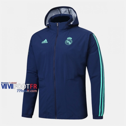 Magasins Veste Foot Coupe-Vent Real Madrid Bleu Saphir 2019/2020 Nouveau Promo