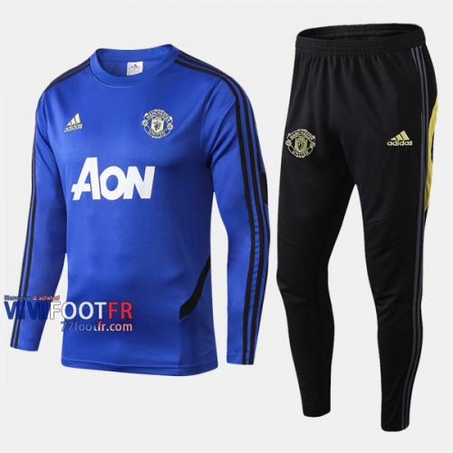 Promo Ensemble Survetement Foot Manchester United Bleu 2019-2020 Nouveau