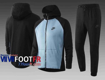 Survetement Foot Sport Sweat a Capuche - Veste Bleu clair 2020 2021 Manches noires