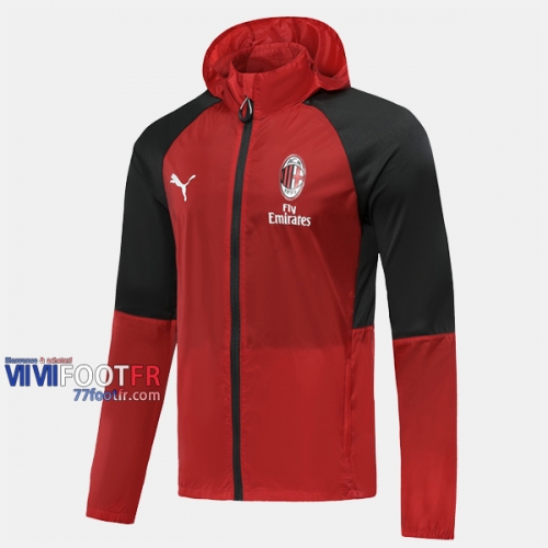 Magasins Veste Foot Coupe-Vent AC Milan Rouge 2019/2020 Nouveau Promo