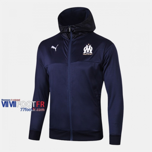 Magasins Veste Foot Coupe-Vent Marseille OM Bleu Fonce 2019/2020 Nouveau Promo