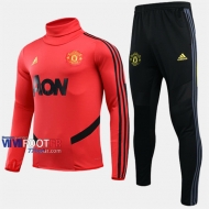 Vintage Ensemble Survetement Foot Manchester United Col Haut Rouge Thailande 2019/2020 Nouveau