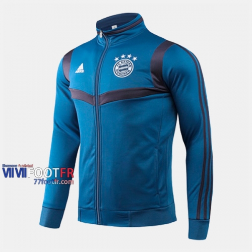 Magasins Veste Foot Bayern Munich Bleu Royal Col Haut 2019/2020 Nouveau Promo