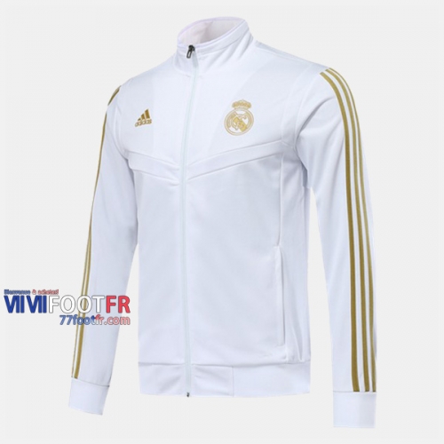 Magasins Veste Foot Real Madrid Blanc/Jaune 2019/2020 Nouveau Promo