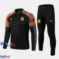 Promo: Ensemble Veste Survetement Marseille OM Enfant Noir/Jaune 2019/2020 Retro