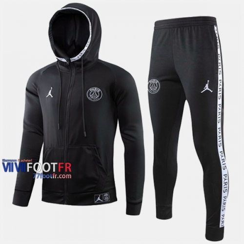 Promo Ensemble Veste A Capuche Survetement Foot PSG Paris Saint Germain Jordan Noir Slim 2019 2020 Nouveau