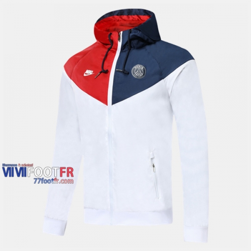 Magasins Veste Foot Coupe-Vent PSG Paris Blanc/Rouge/Bleu Fonce 2019/2020 Nouveau Promo