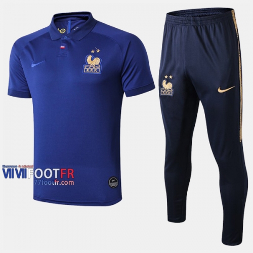 Ensemble Du Polo Foot France Costume Manche Courte Belle Bleu 2019/2020 Nouveau