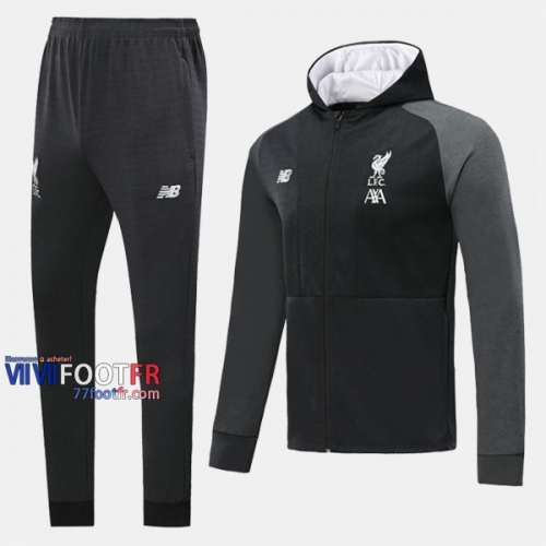 Aaa Qualité: Ensemble Veste A Capuche Survetement Foot FC Liverpool Noir Polyester 2019-2020 Nouveau