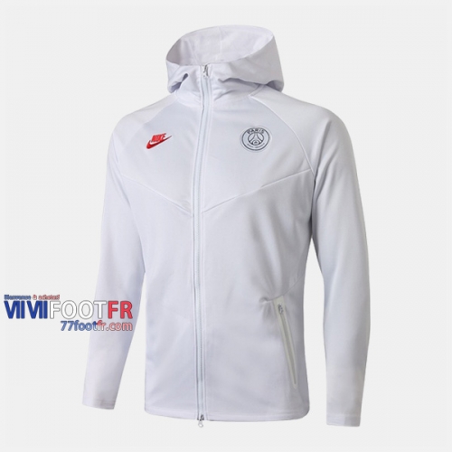 Boutique Veste Foot PSG Paris Avec Capuche Blanc 2019/2020 Nouveau Promo