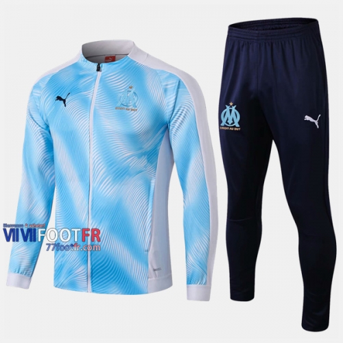 Top Qualité Ensemble Veste Survetement Foot Olympique De Marseille (OM) Bleu/Blanc Thai 2019-2020 Nouveau