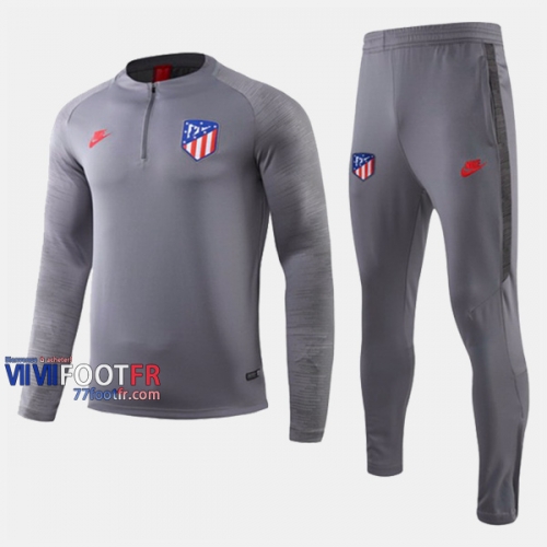 Retro Ensemble Survetement Foot Atletico Madrid Gris Slim 2019-2020 Nouveau