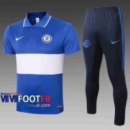 Polo de foot Chelsea 2020 2021 Bleu-Blanc C404#