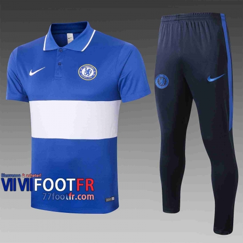 Polo de foot Chelsea 2020 2021 Bleu-Blanc C404#