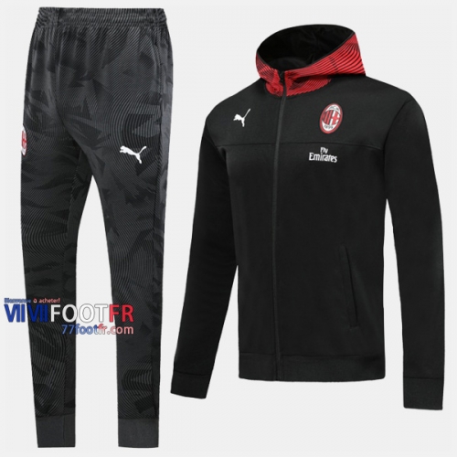Top Qualité Ensemble Veste A Capuche Survetement Foot AC Milan Noir Thai 2019-2020 Nouveau
