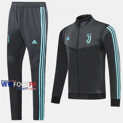 Destockage Ensemble Veste Survetement Foot Juventus Gris Fonce Polyester 2019 2020 Nouveau