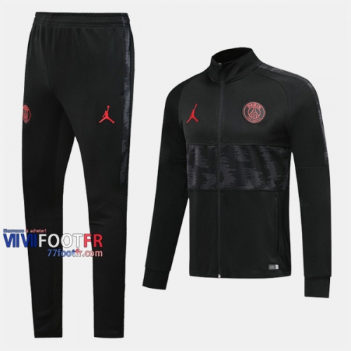 Acheter Ensemble Veste Survetement Foot PSG Paris Saint Germain Jordan Noir/Gris 2019-2020 Nouveau