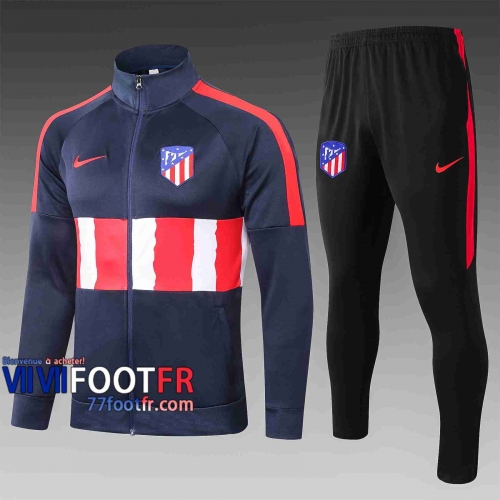 Veste de foot Atletico Madrid 2020 2021 Blanc et bleu marin A344#