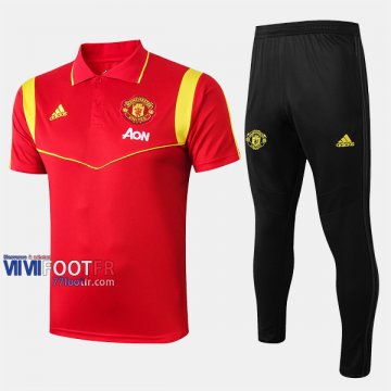 Ensemble Du Polo Foot Manchester United Costume Manche Courte Coton Rouge 2019/2020 Nouveau