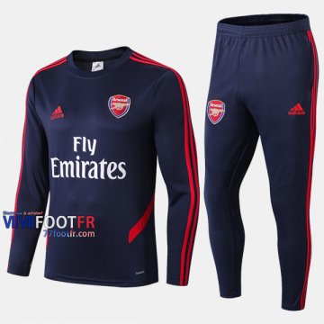 Promo Ensemble Survetement Foot Arsenal FC Col Rond Bleu Fonce Coton 2019-2020 Nouveau