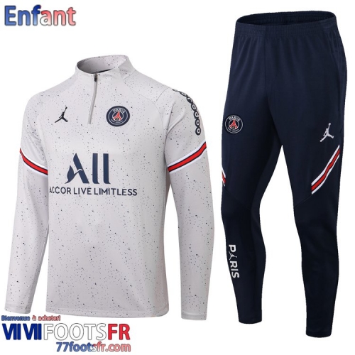 77footfr 22 23 Survetement Foot Enfant PSG blanc - Fermeture eclair courte TK228