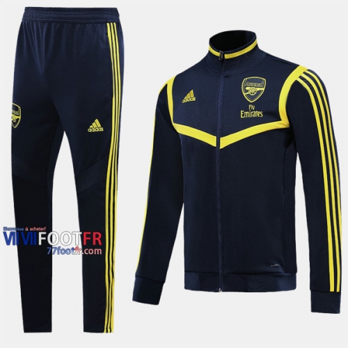 Destockage Ensemble Veste Survetement Foot Arsenal FC Noir/Jaune Thailande 2019-2020 Nouveau