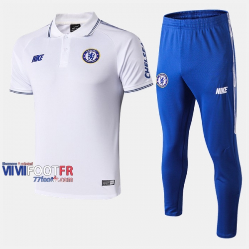 Ensemble De Polo Foot FC Chelsea Costume Manche Courte Retro Blanc 2019/2020 Nouveau