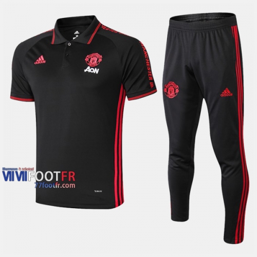 Ensemble Du Polo Foot Manchester United Costume Manche Courte Belle Noir 2019/2020 Nouveau