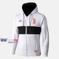 Magasins Veste Foot Juventus Avec Capuche Blanc/Noir 2019/2020 Nouveau Promo