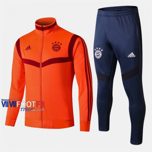 Promo Ensemble Veste Survetement Foot Bayern Munich Orange 2019 2020 Nouveau