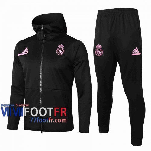 77footfr Real Madrid Survetement Foot Enfant - Veste Sweat a Capuche noir 20-21 E498