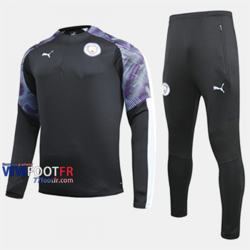 Retro Ensemble Survetement Foot Manchester City Noir/Pourpre 2019-2020 Nouveau