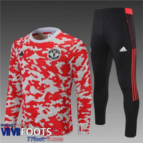 Survetement de Foot Manchester United Rouge Gris Enfant 21 22 TK140