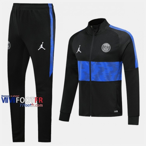 Soldes Ensemble Veste Survetement Foot PSG Paris Saint Germain Jordan Noir/Bleu 2019/2020 Nouveau