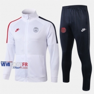 Vintage Ensemble Veste Survetement Foot PSG Paris Saint Germain Blanc/Noir/Rouge 2019/2020 Nouveau