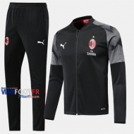 Destockage Ensemble Veste Survetement Foot AC Milan Noir 2019 2020 Nouveau