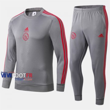 Soldes Ensemble Survetement Foot Ajax Amsterdam Gris Polyester 2019-2020 Nouveau