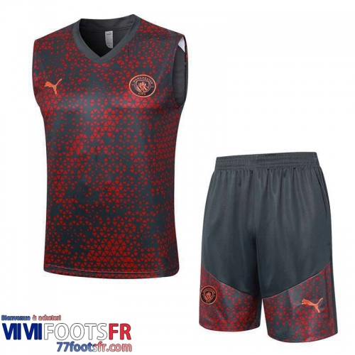 Survetement Sans manches Manchester City Rouge Gris Homme 2023 2024 A68