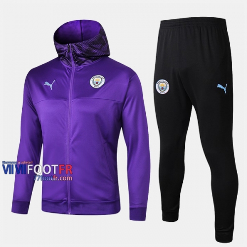 Destockage Ensemble Veste A Capuche Survetement Foot Manchester City Pourpre 2019 2020 Nouveau