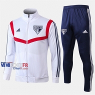 Destockage Ensemble Veste Survetement Foot Sao Paulo Blanc Thailande 2019/2020 Nouveau