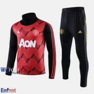 Promo: Ensemble Survetement Manchester United Enfant Col Haut Rouge Noir 2020/2021 Thailande